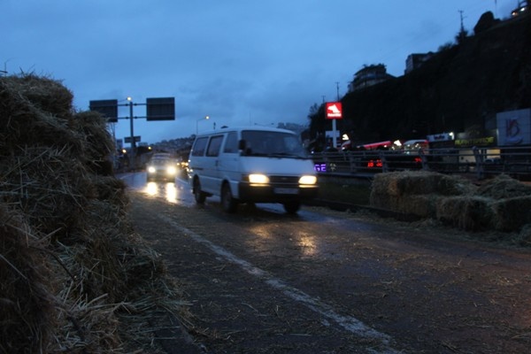Trabzon'da saman yüklü kamyon devrildi 9