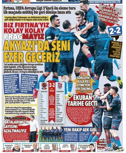 Trabzon gazetelerinden tur manşetleri 5