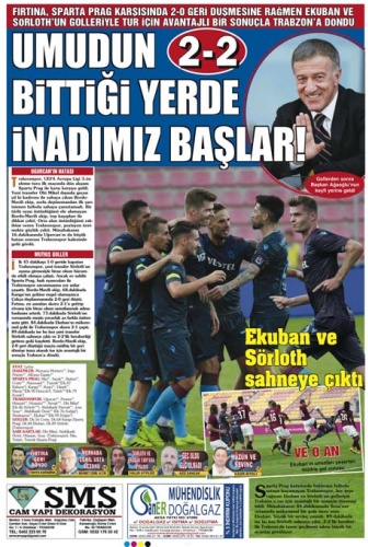 Trabzon gazetelerinden tur manşetleri 4