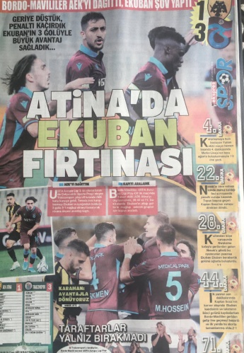 Trabzon Gazetelerinde AEK Galibiyeti coşkusu 2