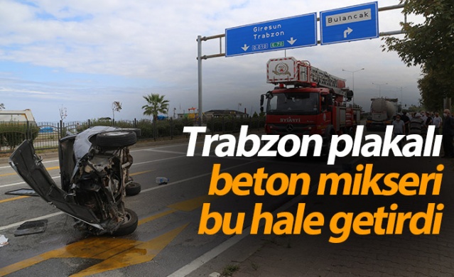 Trabzon plakalı beton mikseri otomobile çarptı: 5 yaralı 1