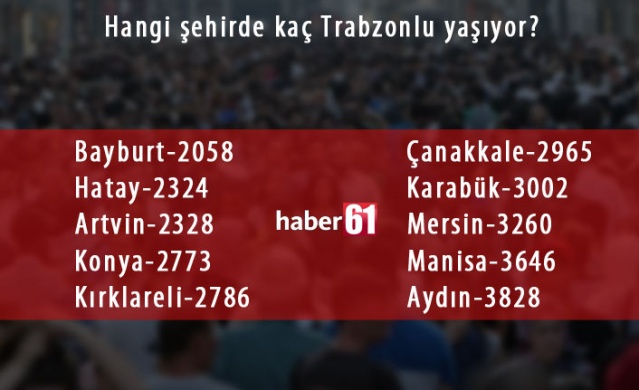 Trabzon'da hangi şehirden kaç kişi yaşıyor? 8