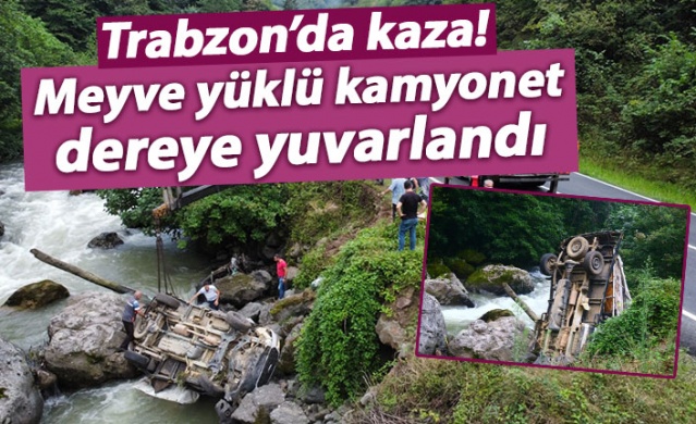 Trabzon'da kaza! Meyve yüklü kamyonet dereye yuvarlandı 1