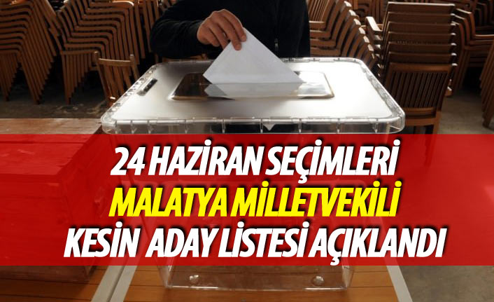 Malatya 24 Haziran 2018 seçimi milletvekili kesin aday listesi açıklandı