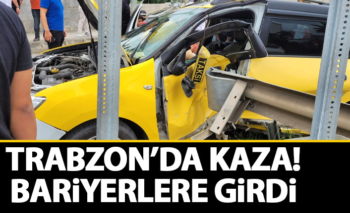 Trabzon’da kaza! Ticari araç bariyerlere girdi
