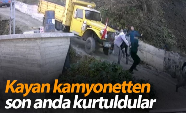Trabzon'da kayan kamyonetten son anda kurtuldular