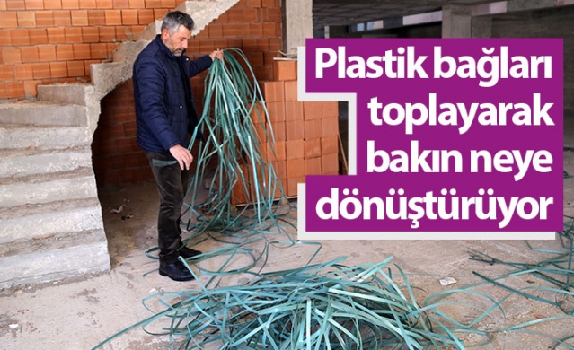 Gümüşhane'de plastik bağları toplayan duyarlı vatandaş onları bakın neye dönüştürüyor. Foto Haber