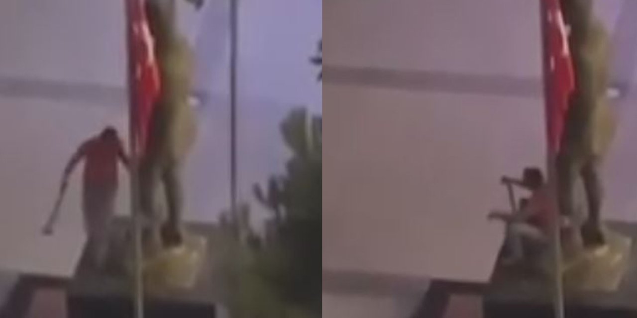 Trabzon'da Atatürk heykeline balyozla saldırmıştı! Kamera görüntüleri ortaya çıktı