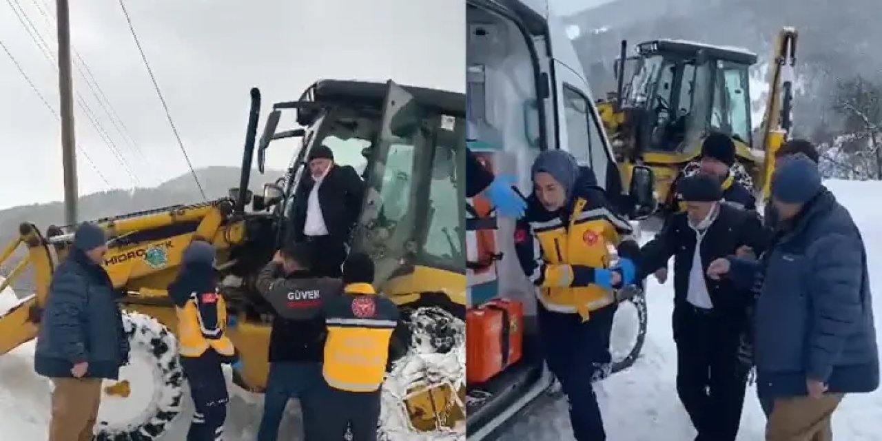 Giresun'da kar yağışı etkili oldu: Hasta vatandaşın imdadına iş makinesi yetişti