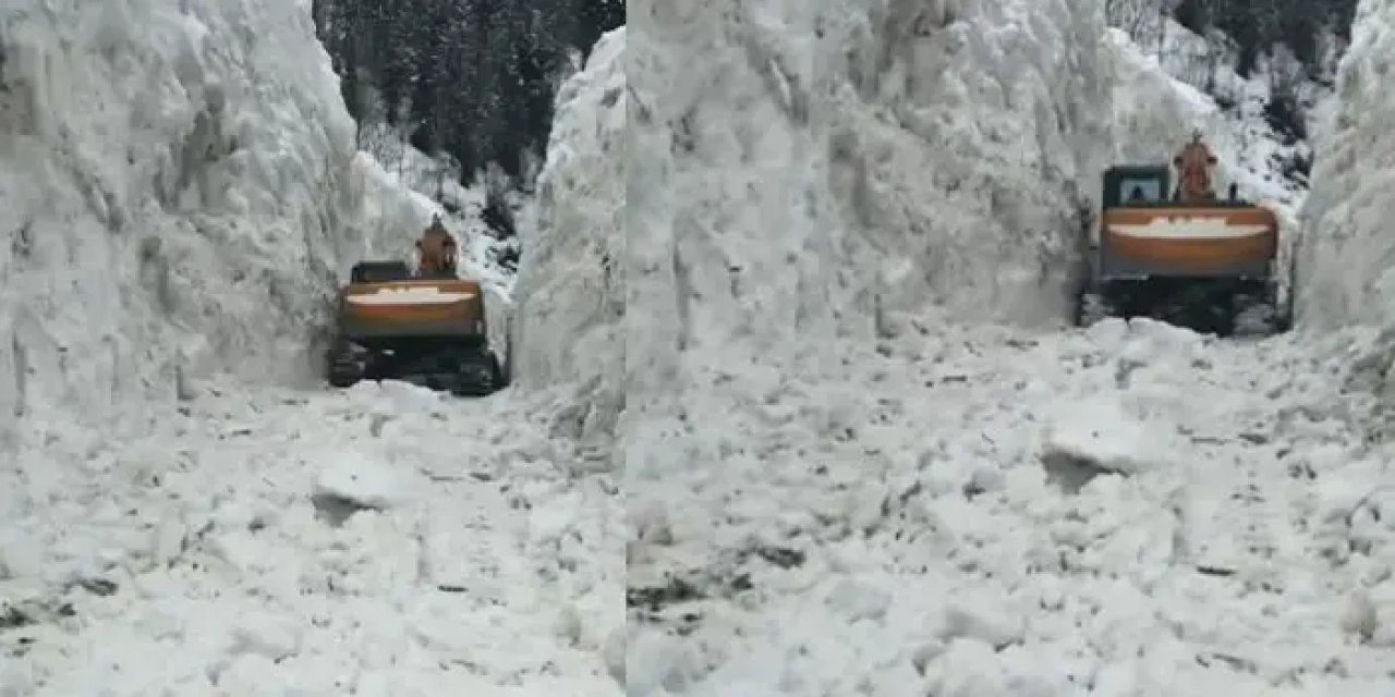 Artvin'de 5 metreyi aşan karı yararak köy yolunu ulaşıma açtılar