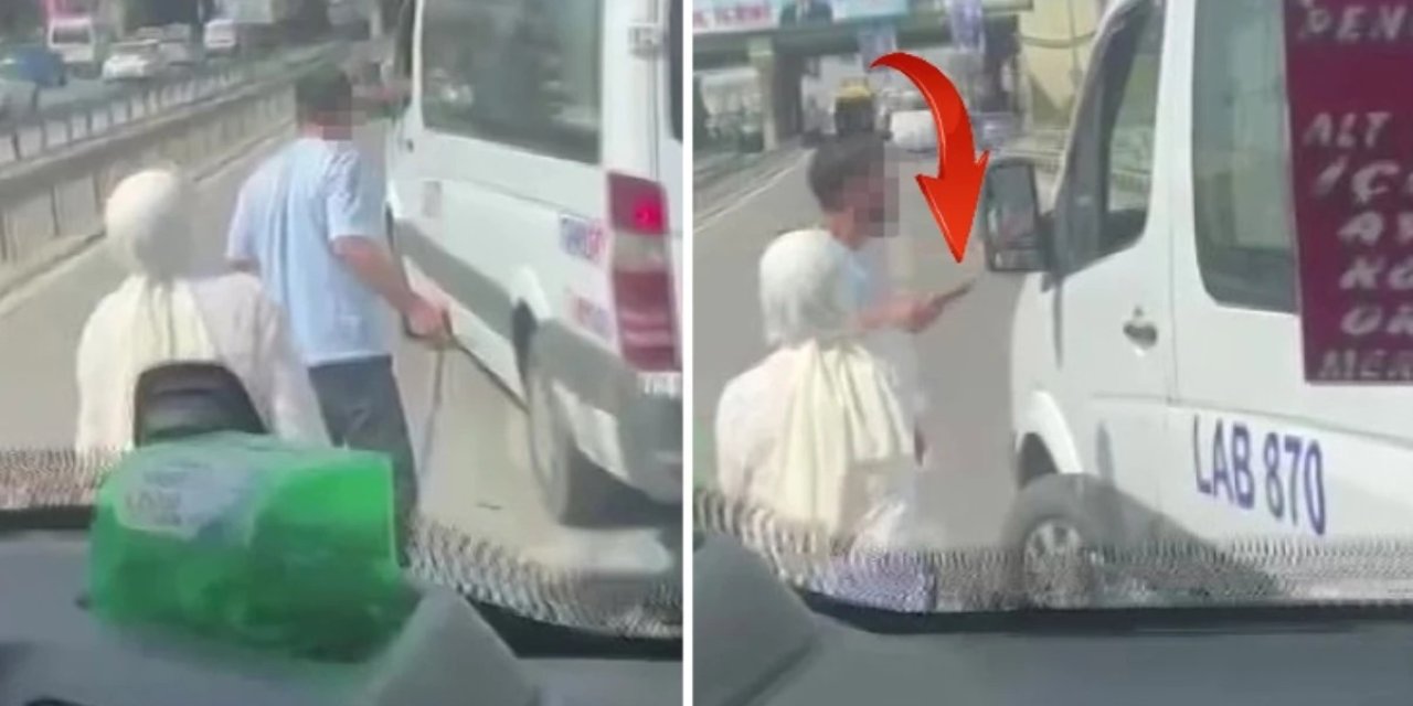 İstanbul'da minibüs şoförü tartıştığı sürücüye bıçak çekti! Kadına tekme attı