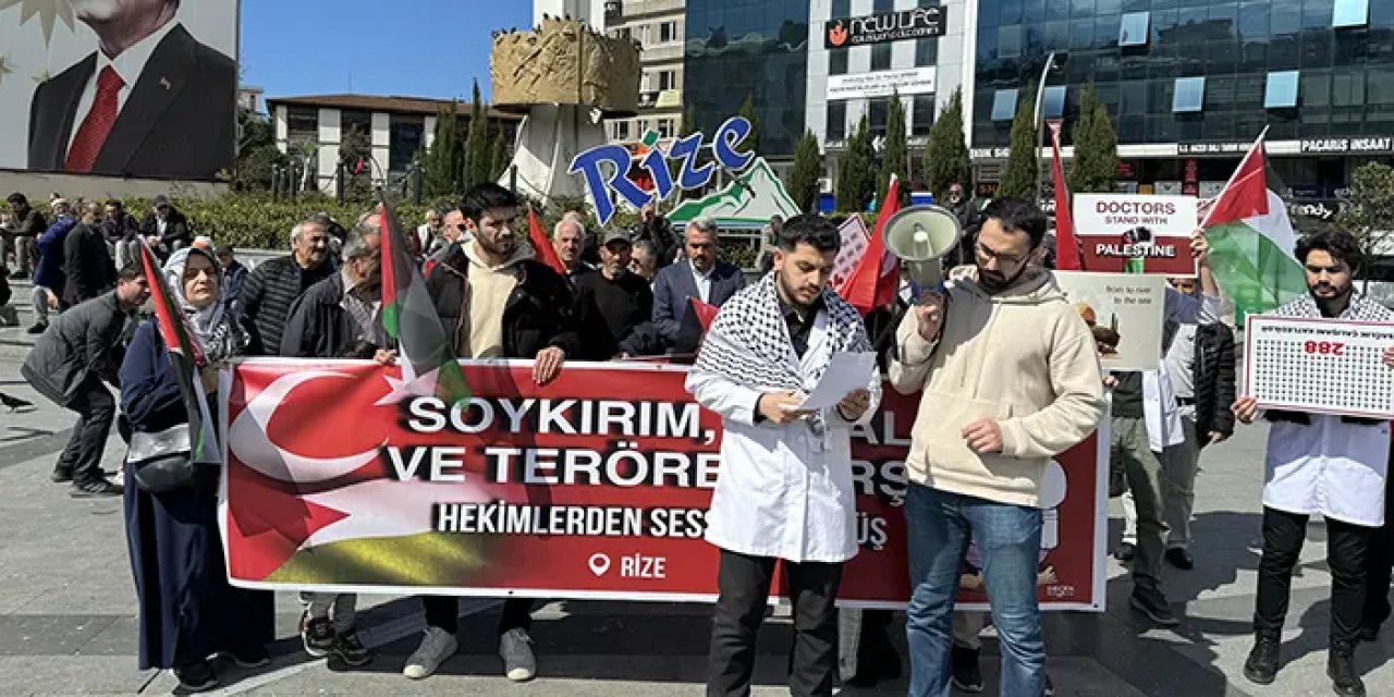 Rize'de sağlıkçılardan İsrail'e protesto yürüyüşü