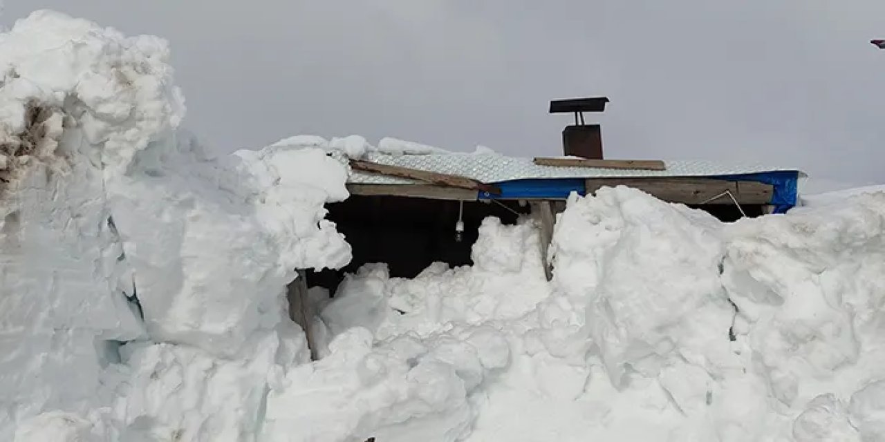 Kar yağışı etkili oldu! Yayla evleri kara gömüldü