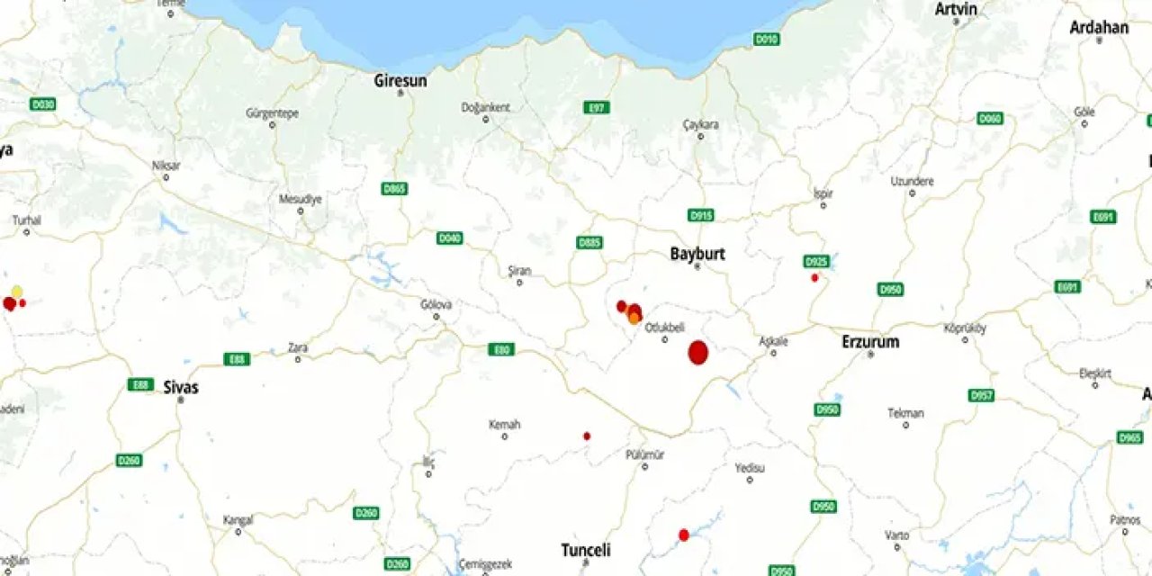 Bayburt Demirözü Beşpınar'da 3,2 Büyüklüğünde deprem! Bayburt Son depremler!