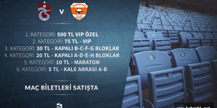 Trabzonspor Adanaspor maç biletleri satışa çıktı