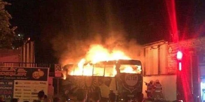 Altay Spor Kulübünün takım otobüsü alev alev yandı 