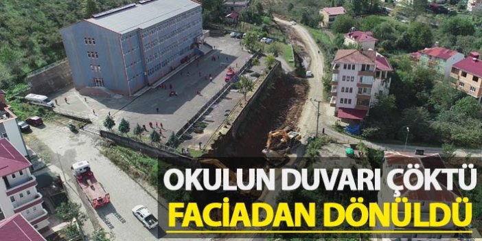 Trabzon'da okulun duvarı çöktü faciadan dönüldü