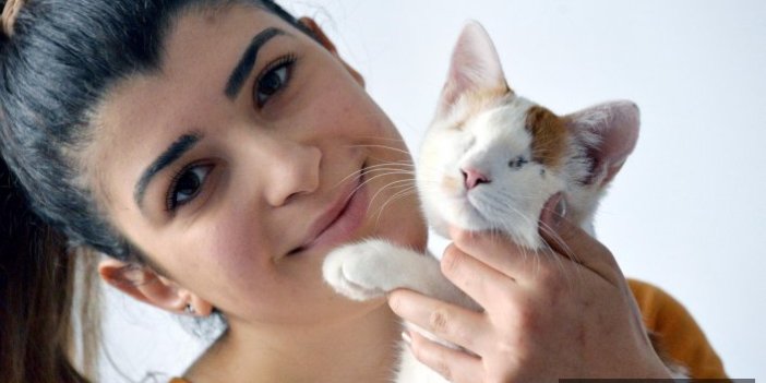 Trabzon'da sahiplendiği engelli kediyi öğrenci evinde bakıyor