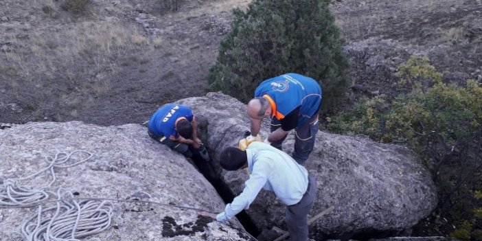 Kayanın arasına sıkışan yavru keçi 2 saatlik operasyonla kurtarıldı 