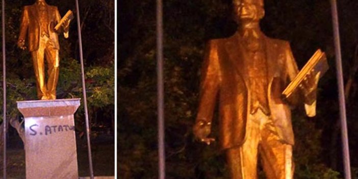 Atatürk heykeline spreyli saldırı