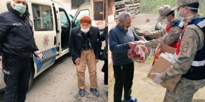 Trabzon'da polis ve jandarma yaşlıların yardımına koşuyor
