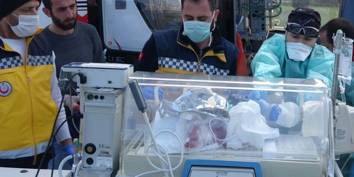 Ambulans helikopter anne karnından alınan bebek için havalandı