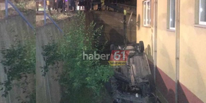 Trabzon'da baba oğul araçlarıyla bahçeye düştü
