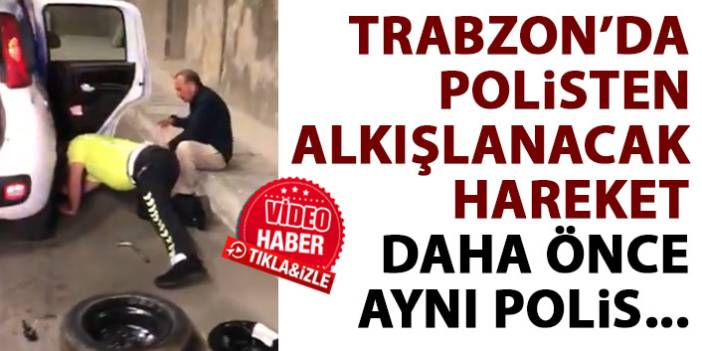 Trabzon'da polis lastiği patlayan engelli vatandaşın yardımına böyle koştu