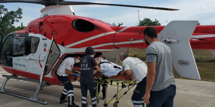 Kazada yaralanan şahıs ambulans helikopterle hastaneye kaldırıldı
