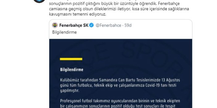 Trabzonspor'dan Fenerbahçe'ye "geçmiş olsun" mesajı