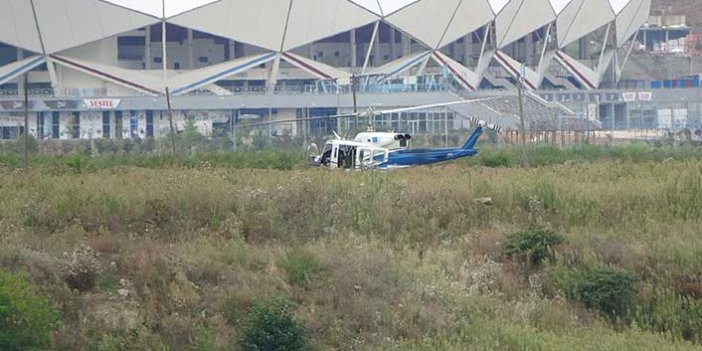 Trabzon'da dolgu alanına inen helikopter panik yarattı
