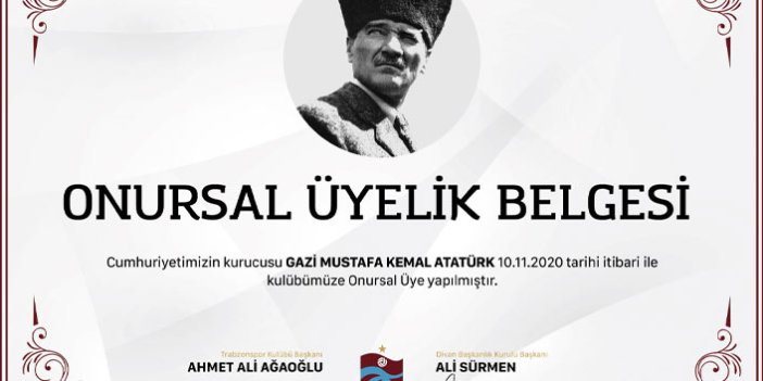 Trabzonspor Atatürk'ü Onursal Üye yaptı