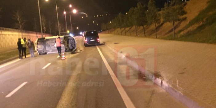 Trabzon’da otomobil yan yattı! 1 yaralı
