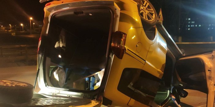 Ticari taksi takla attı, sürücünün burnu bile kanamadı