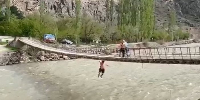 Asma köprüden Çorun nehrine korkutan atlayış