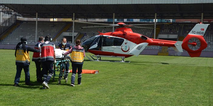 Ambulans helikopter yaralanan işçi için havalandı