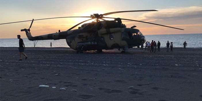 Azerbaycan bayraklı askeri helikopter Giresun'da plaja acil iniş yaptı