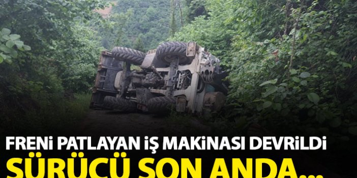 Trabzon'da iş makinası devrildi faciadan dönüldü