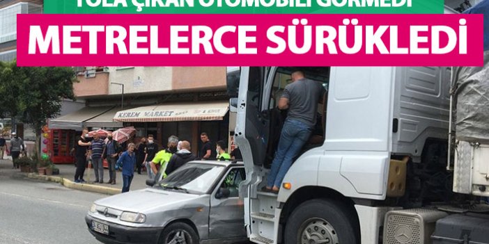 Trabzon'da kamyon yola giren aracı görmedi! Metrelerce sürükledi