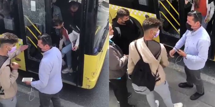 Çantası kapıya sıkışan yolcu öfkesini otobüsün camından çıkardı
