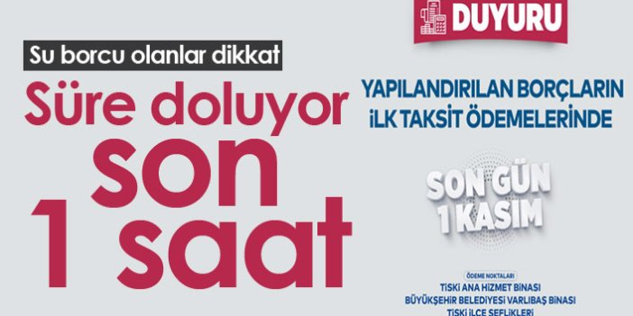 Trabzon'da yapılandırılan su borçlarının ilk taksiti için son 1 saat!