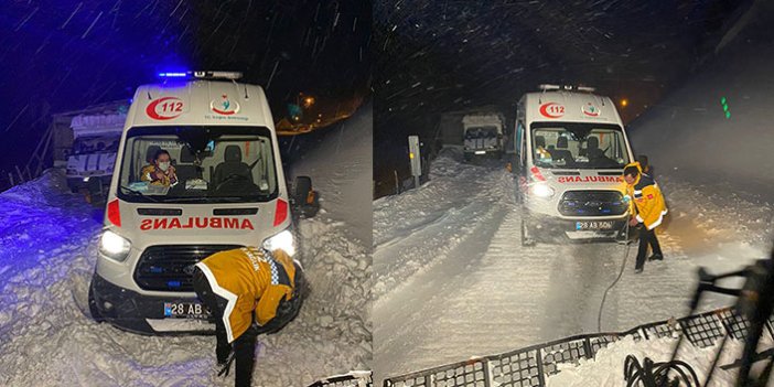 Giresun'da yolda kalan ambulansın imdadına otel çalışanları yetişti