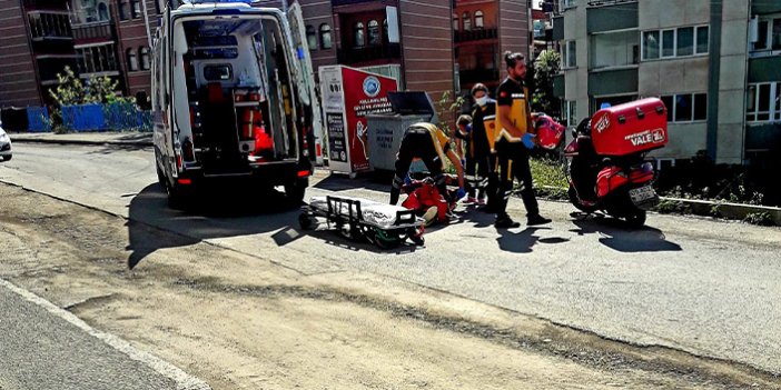Trabzon'da kaza yapan kurye korkuttu! Bozuk yolun kurbanı oldu