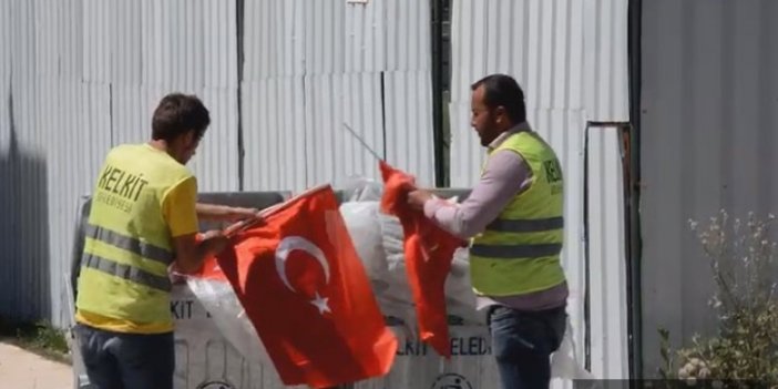 Belediye işçilerinin Türk bayrağı hassasiyeti takdir topladı