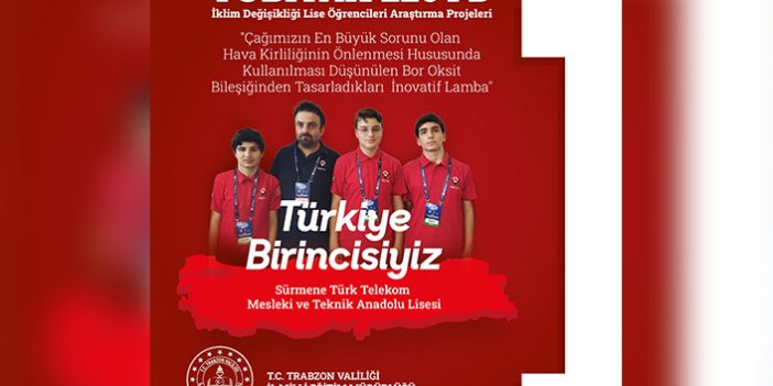 Eğitimde başarılar devam ediyor! TÜBİTAK Türkiye birincisi Trabzon'dan