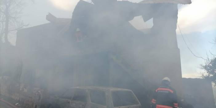 Trabzon'da ev yangınında hayvanlar telef oldu, 3 araç yandı