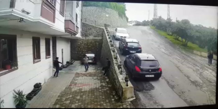 Trabzon'da araç balkona böyle uçtu! İşte kaza anı
