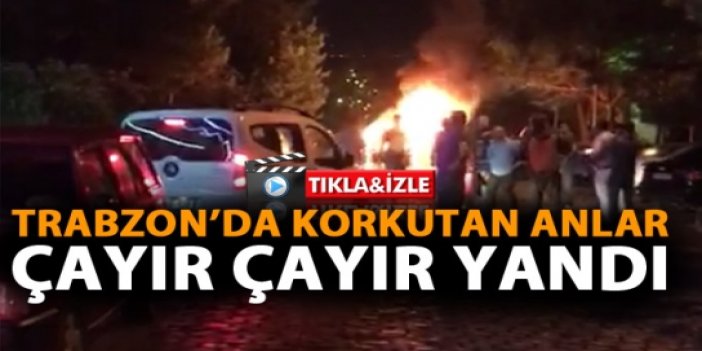 Trabzon'da araç cayır cayır yandı