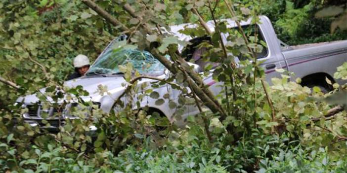 Trabzon'da kamyonet fındık bahçesine yuvarlandı! 2 yaralı