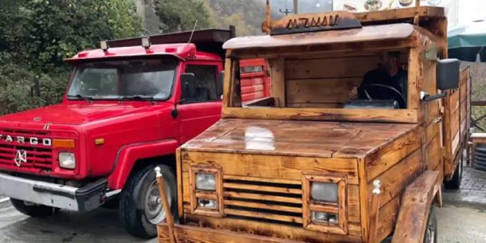 Trabzonlu inşaat ustası şaşırttı! 15 günde hurdalarla ahşap kamyonet yaptı